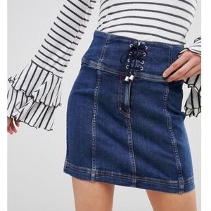 Free People Lace Up Denim Mini Skirt